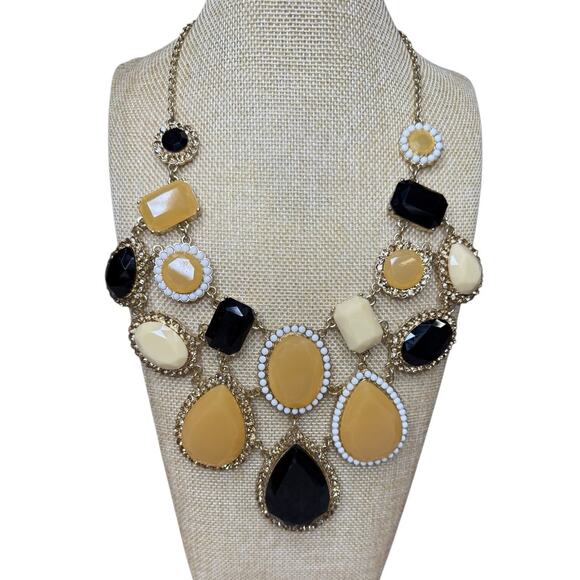 Kate Spade New York retired framed stone statement necklace gold yellow black - Picture 2 of 8